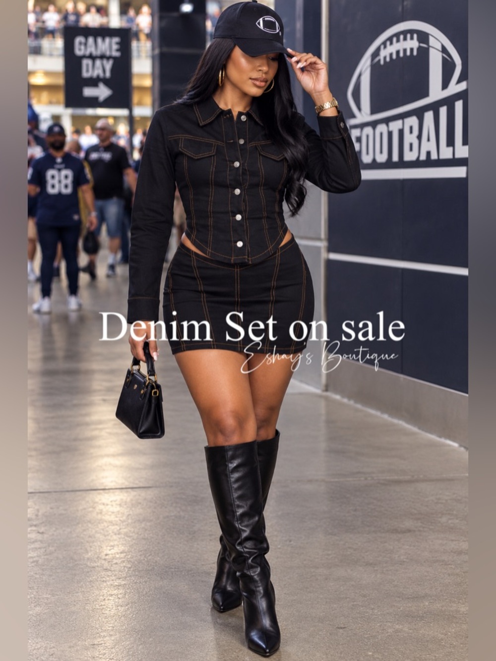 Black Denim Mini Skirt - Contrast Stitch please read below